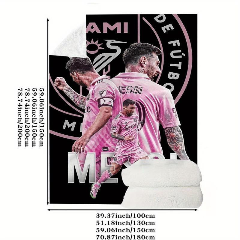 1Pc Messi Football Star Flannel Blanket - HD Digital Print, Ultra-Soft & Warm All-Season Throw for Sofa, Bed, Camping, Car - Perfect Gift for Sports Fans, Him or Her, Contemporary Sports Design, Durable Comfort